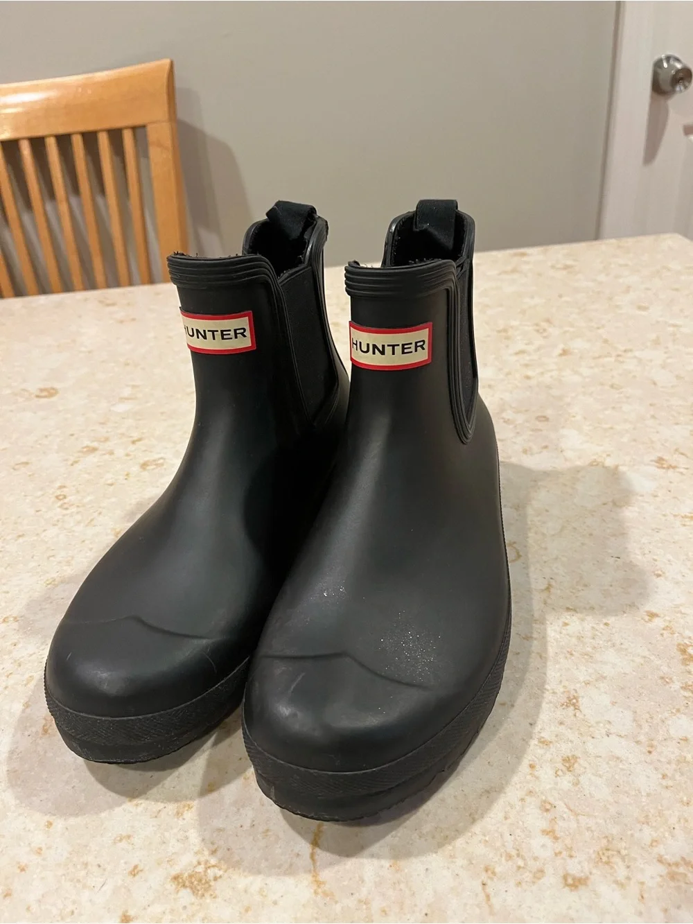 Hunter Black Chelsea Short Rain Boots with Logo Trim